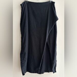 Abercrombie & Fitch Black Asymmetrical Midi Linen Blend Skirt, Size Large